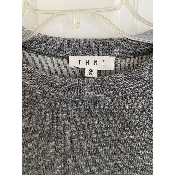 THML Gray Sweater Swing Dress Bell Sleeves Elbow Patches Crewneck - Picture 3 of 6